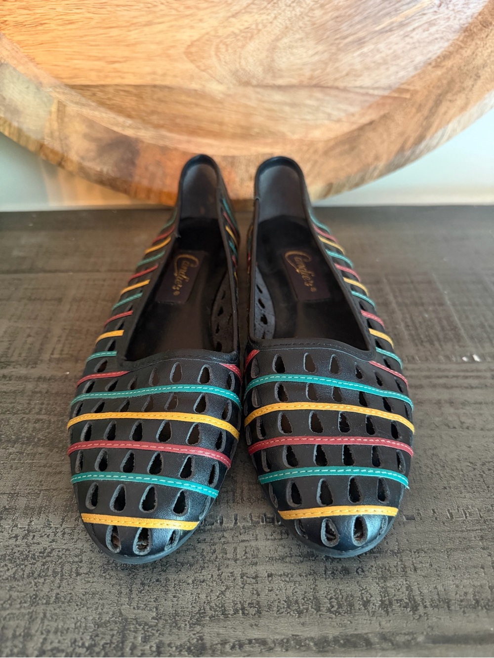Vintage 80s 90s Candies Multicolor Perforated Leather Flats Shoes Brazil Size 7